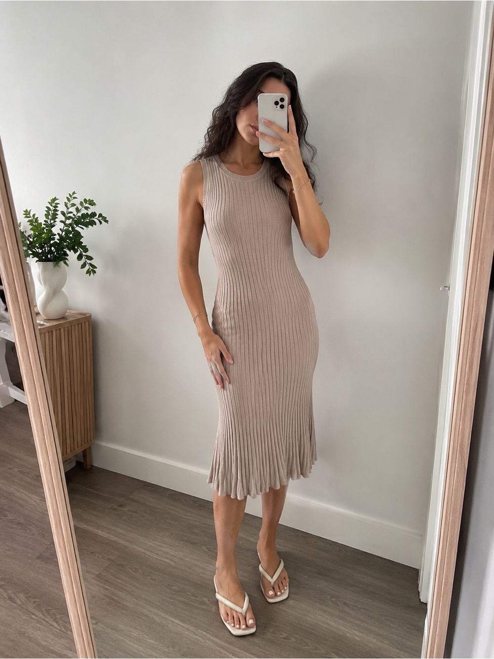 a new day Sleeveless Ribbed Midi Dress in Taupe